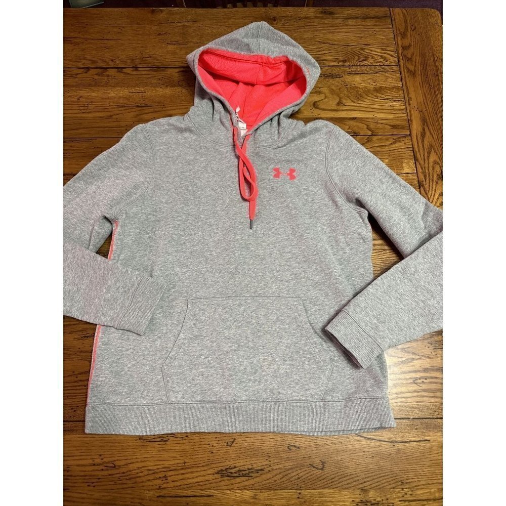 Under Armor Hoodie Women Medium Gray Pink Logo Hooded Sweatshirt Ladies/Teen U3